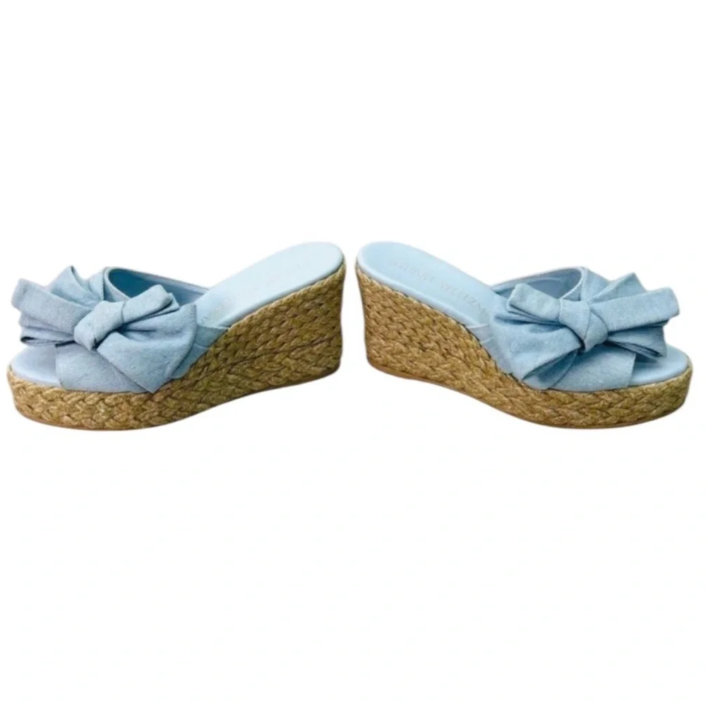 Stuart Weitzman Loveknot Bow Espadrille Wedges Slide Heels - Picture 3 of 6